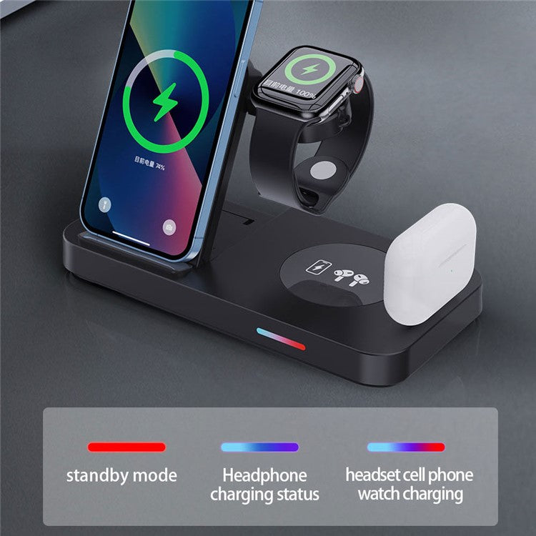 B-19 4-in-1 Folding Wireless Charger Portable Phone Charger with Indicator for Headset, Watch Charging Stand (Only for Samsung Watch) - Black