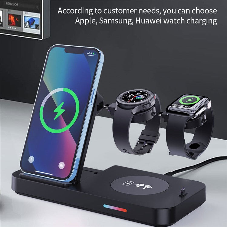 B-19 4-in-1 Folding Wireless Charger Portable Phone Charger with Indicator for Headset, Watch Charging Stand (Only for Samsung Watch) - Black