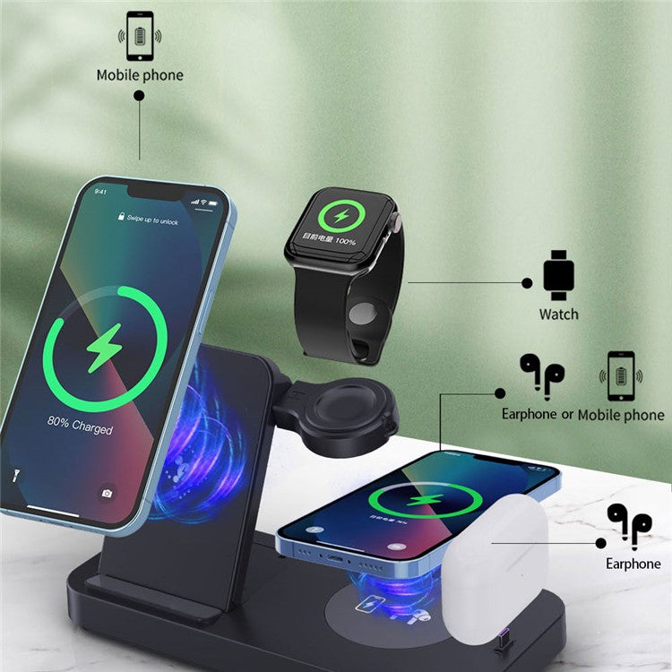 B-19 4-in-1 Folding Wireless Charger Portable Phone Charger with Indicator for Headset, Watch Charging Stand (Only for Samsung Watch) - Black