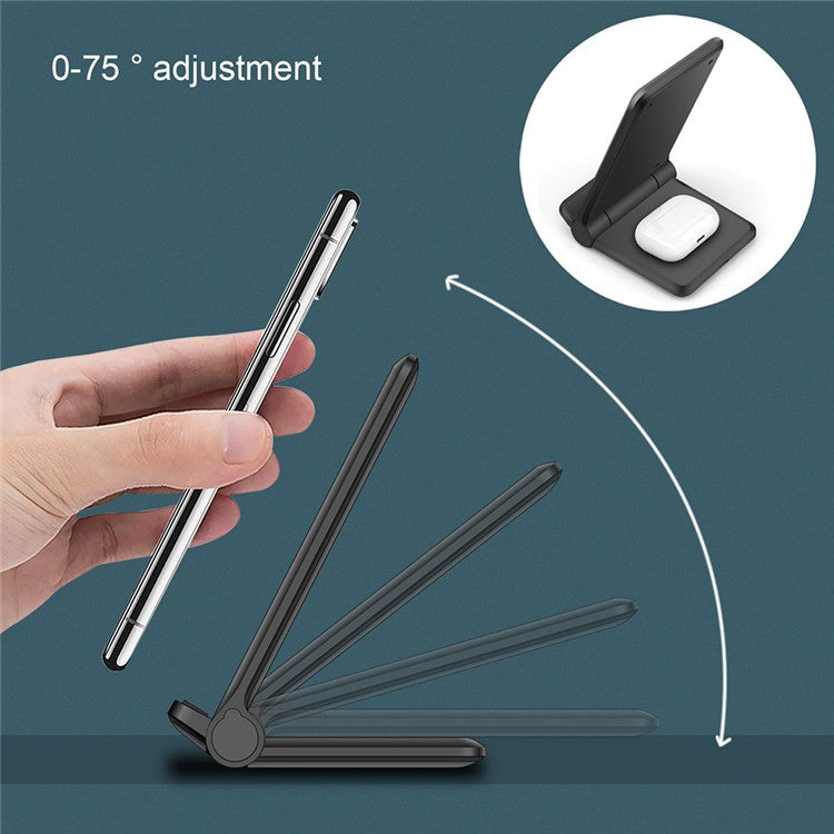 2 in 1 Wireless Charger Folding Bracket Fast Charger Station for Mobile Phone / Earphone - Black