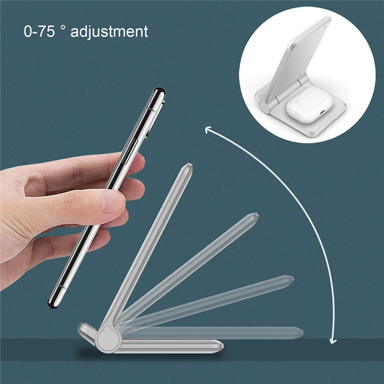 2 in 1 Wireless Charger Folding Bracket Fast Charger Station for Mobile Phone / Earphone - White