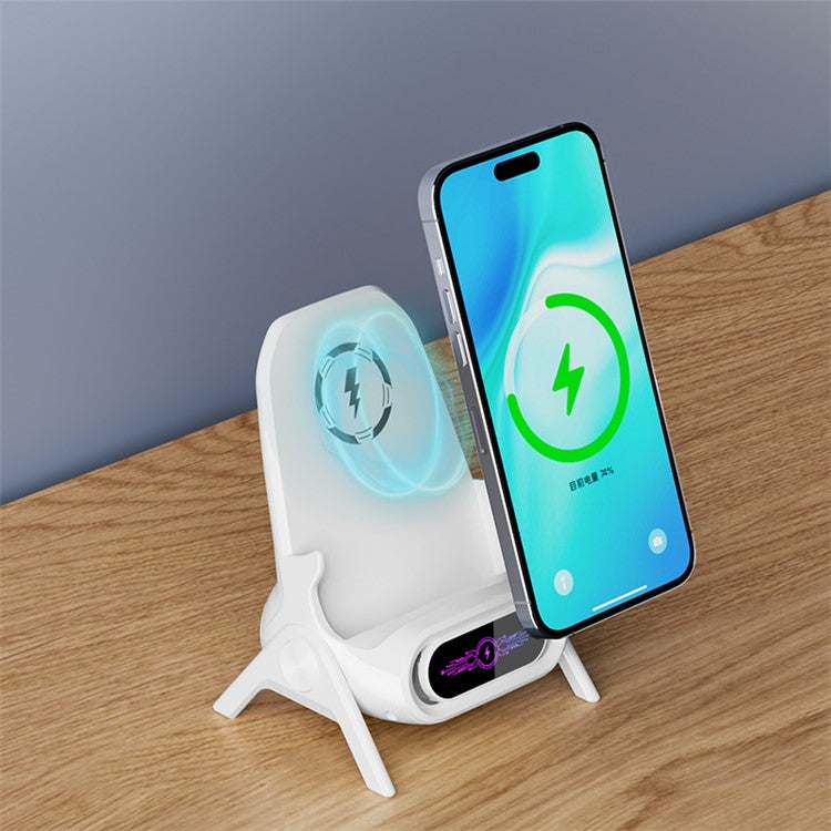 Q18 Mobile Phone Magnetic Wireless Charger Stand Cordless Phone Charger with 3 Adapters - White