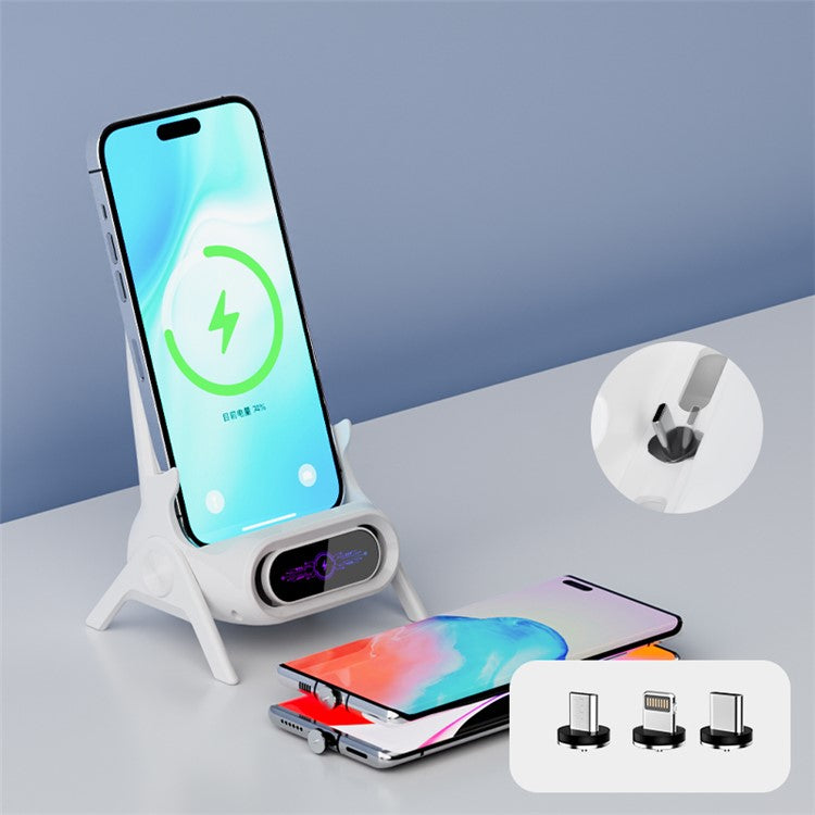 Q18 Mobile Phone Magnetic Wireless Charger Stand Cordless Phone Charger with 3 Adapters - White