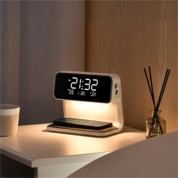 3-in-1 10W Cell Phone Wireless Charger with Bedside Lamp, LCD Alarm Clock for Home (EU Plug)