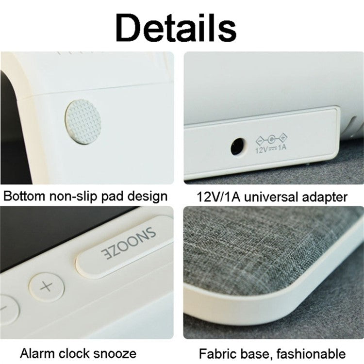 3-in-1 10W Cell Phone Wireless Charger with Bedside Lamp, LCD Alarm Clock for Home (EU Plug)