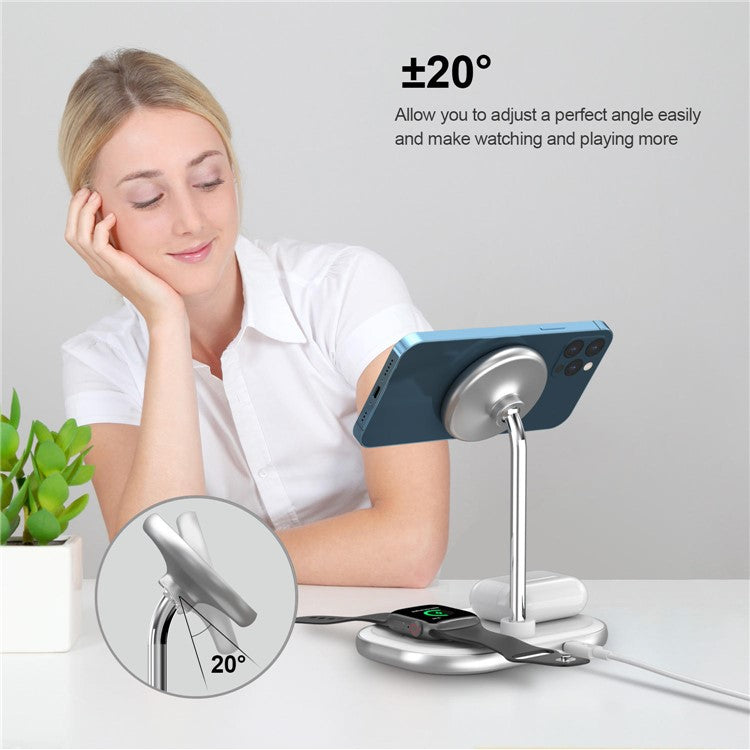 W32 Desktop 3-in-1 Magnetic Wireless Charger for Phone, Watch, Headset 15W Fast Charging Station Stand