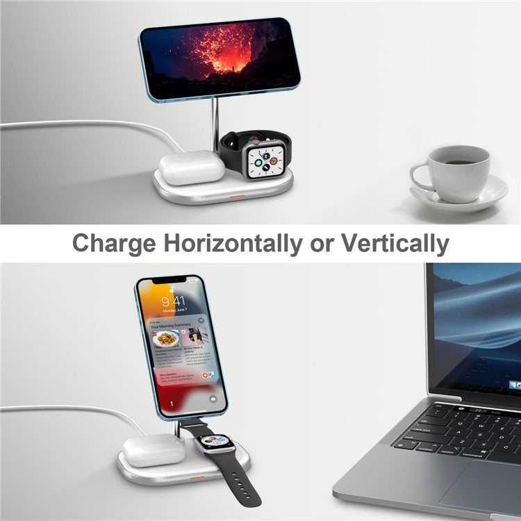 W32 Desktop 3-in-1 Magnetic Wireless Charger for Phone, Watch, Headset 15W Fast Charging Station Stand