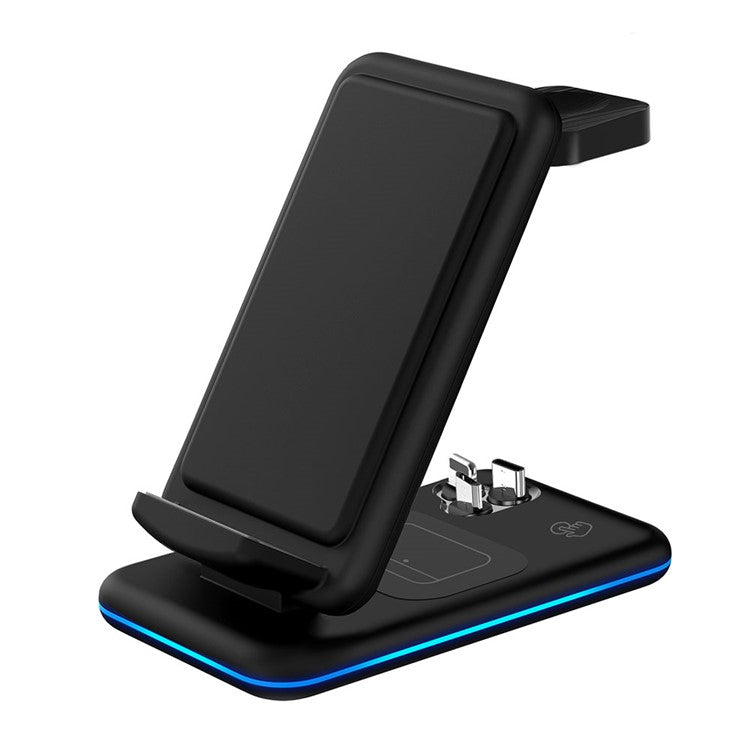 V15 3-in-1 Folding Wireless Charger for Mobile Phone / Headset / Watch 15W Max Charging Station - Black