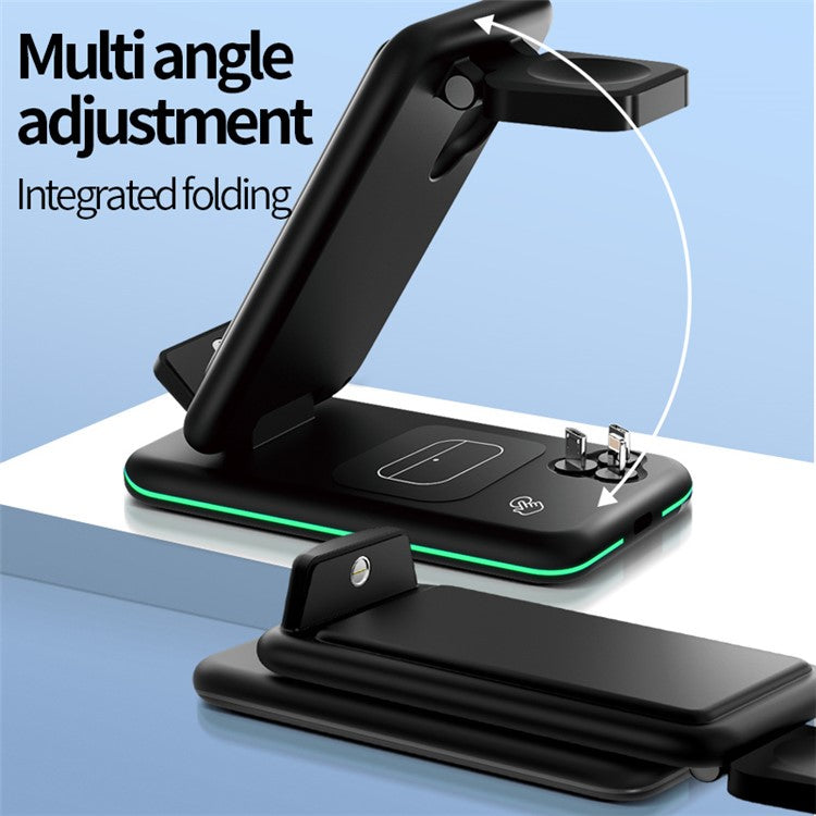 V15 3-in-1 Folding Wireless Charger for Mobile Phone / Headset / Watch 15W Max Charging Station - Black