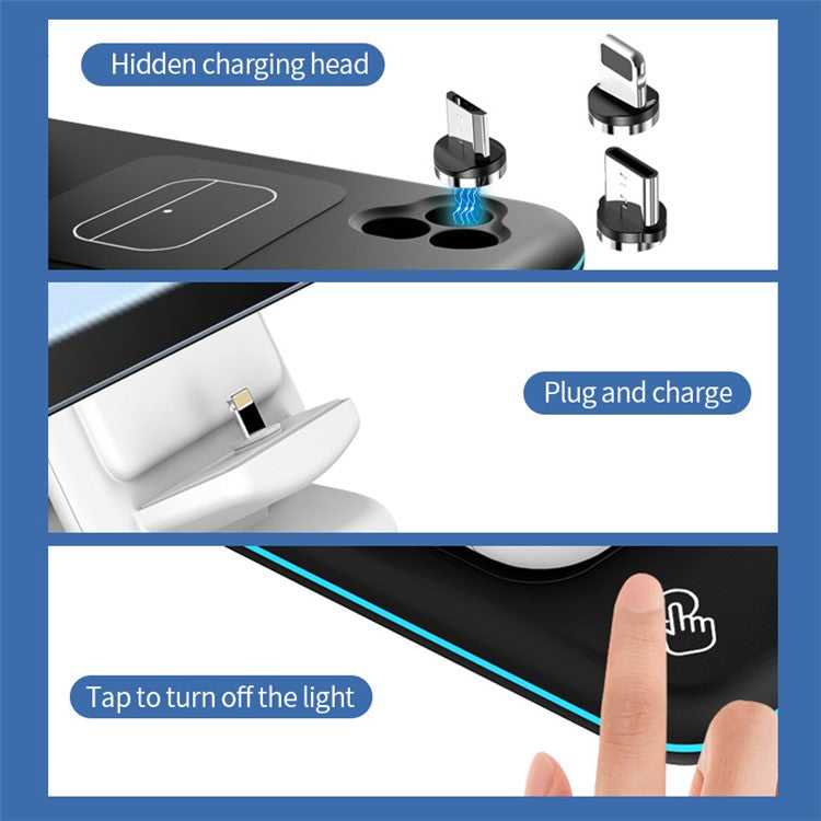 V15 3-in-1 Folding Wireless Charger for Mobile Phone / Headset / Watch 15W Max Charging Station - Black