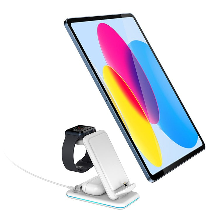 V15 3-in-1 Folding Wireless Charger for Mobile Phone / Headset / Watch 15W Max Charging Station - White