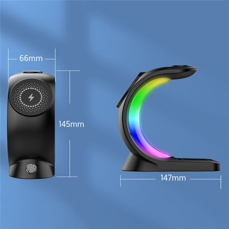 T17 3-in-1 RGB Light Magnetic Wireless Charger for iPhone 12 / 13 / 14 / 15 Series Desktop Fast Charging Stand Compatible with MagSafe - Black