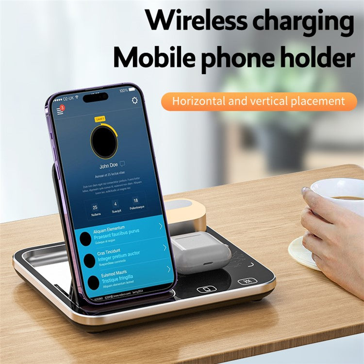 R12 3-in-1 Folding 15W Max Wireless Charger Dock for Mobile Phone / Smart Watch / Headphone with Night Light