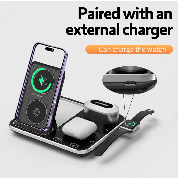 R12 3-in-1 Folding 15W Max Wireless Charger Dock for Mobile Phone / Smart Watch / Headphone with Night Light