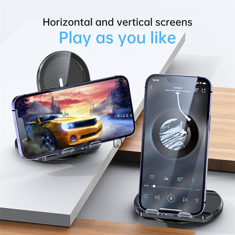 R19 Magnetic Transparent Phone Wireless Charger Desktop Vertical Rotating 15W Fast Charging Stand - Black