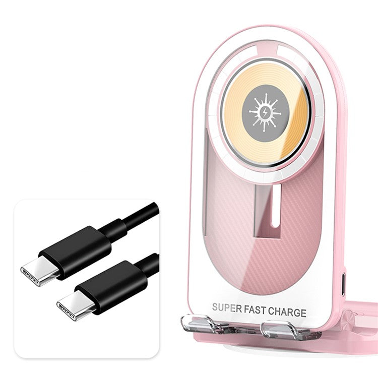 R19 Magnetic Transparent Phone Wireless Charger Desktop Vertical Rotating 15W Fast Charging Stand - Pink