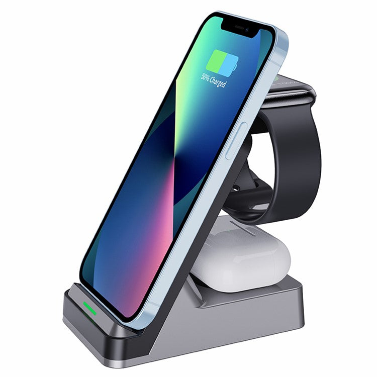 H15B Wireless Charger 3 in 1 15W Fast Wireless Charging Dock ABS+Tempered Glass Multi Charger Stand for iPhone 8 Above / iWatch / AirPods - Black