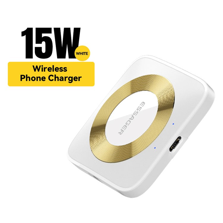 ESSAGER Portable Charging Pad Mini Size 15W Magnetic Wireless Charger for Apple Watch iPhone AirPods - White