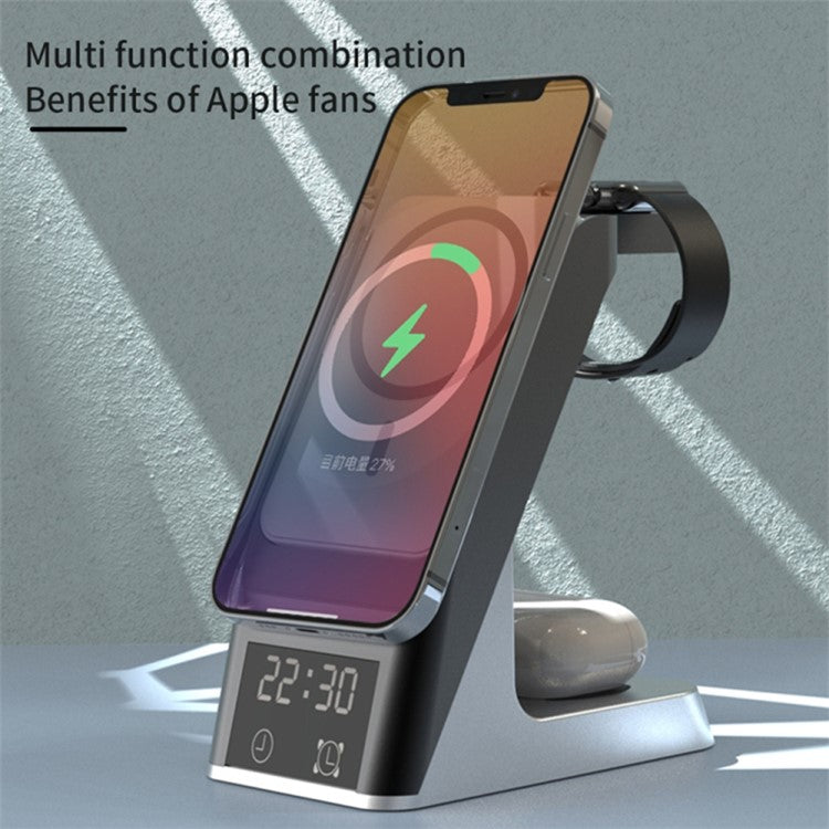 H26 Magnetic Wireless Charger 6-in-1 Wireless Charging Station ABS+PC 15W Fast Charger Stand with Clock