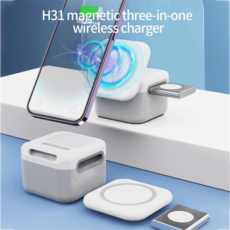 H31 15W 3-in-1 Magnetic Wireless Charger Multi-Function Cell Phone Charging Station for Headset, Smart Watch