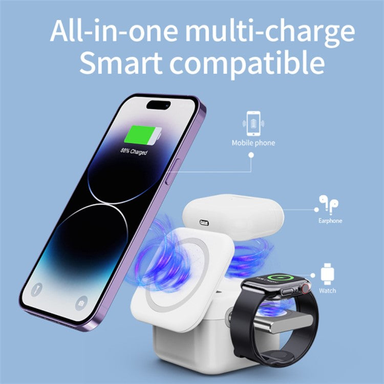 H31 15W 3-in-1 Magnetic Wireless Charger Multi-Function Cell Phone Charging Station for Headset, Smart Watch