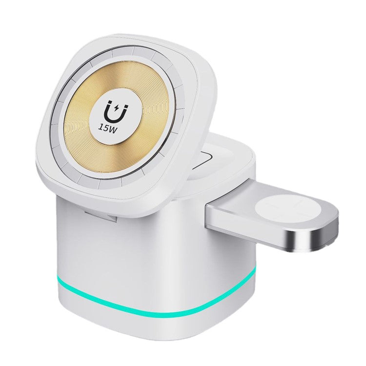 H32 15W 3-in-1 Magnetic Wireless Charger for Headset, Smart Watch Multi-Function Cell Phone Charging Stand - Transparent