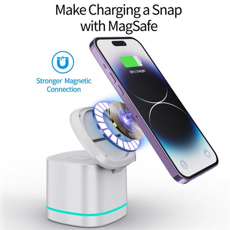 H32 15W 3-in-1 Magnetic Wireless Charger for Headset, Smart Watch Multi-Function Cell Phone Charging Stand - Transparent