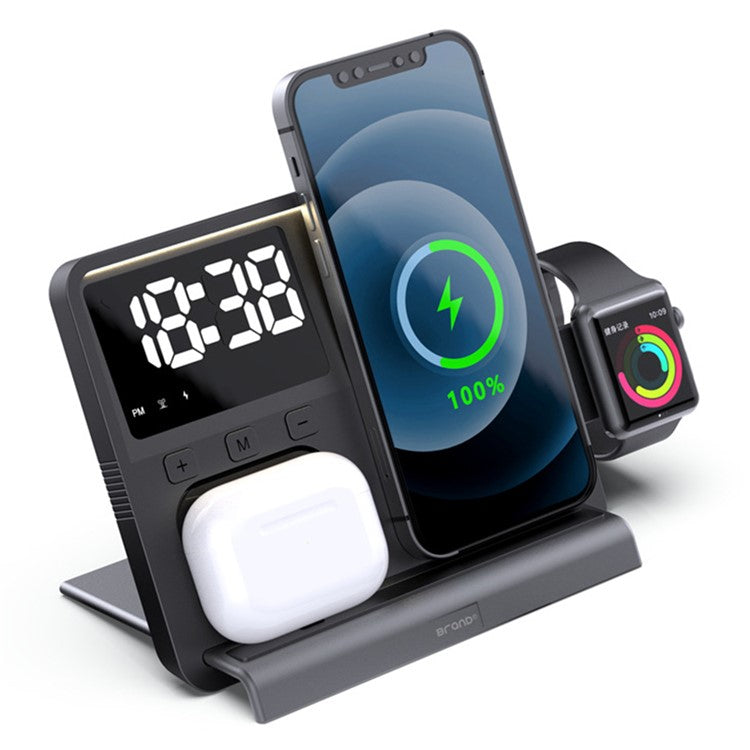 W528 3 in 1 Wireless Charger for Phone  /  Watch  /  Earphone Multi-function Phone Charging Holder Clock Night Light