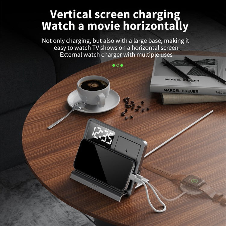 W528 3 in 1 Wireless Charger for Phone  /  Watch  /  Earphone Multi-function Phone Charging Holder Clock Night Light