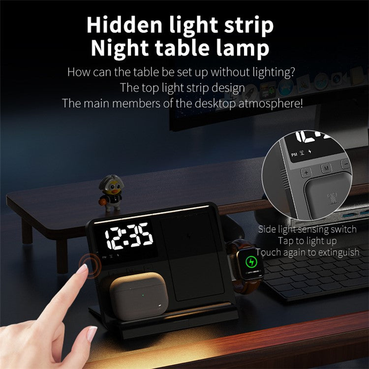 W528 3 in 1 Wireless Charger for Phone  /  Watch  /  Earphone Multi-function Phone Charging Holder Clock Night Light