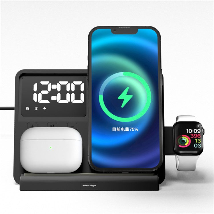 W528 3 in 1 Wireless Charger for Phone  /  Watch  /  Earphone Multi-function Phone Charging Holder Clock Night Light