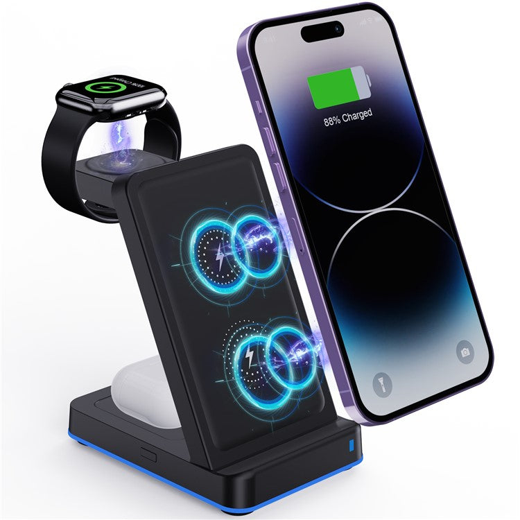 H24 Multi-Function 15W Wireless Phone Charger for Watch, Headset Portable Cordless Charging Stand