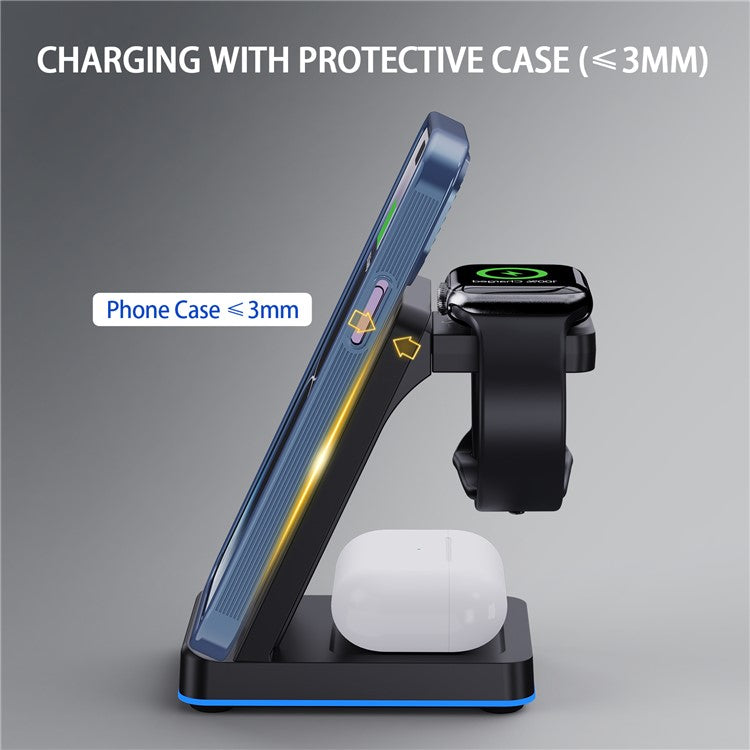 H24 Multi-Function 15W Wireless Phone Charger for Watch, Headset Portable Cordless Charging Stand