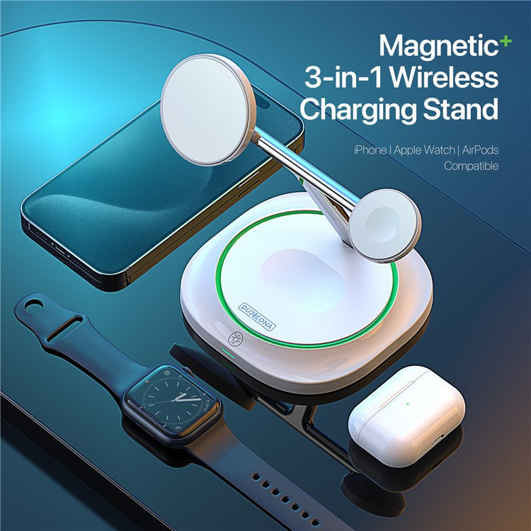 DUZZONA W16 15W 3-in-1 Magnetic Wireless Charger Cellphone Charging Stand for iPhone 16 Series / Apple Watch 10 / AirPods 4