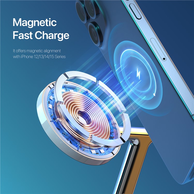 DUZZONA W16 15W 3-in-1 Magnetic Wireless Charger Cellphone Charging Stand for iPhone 16 Series / Apple Watch 10 / AirPods 4