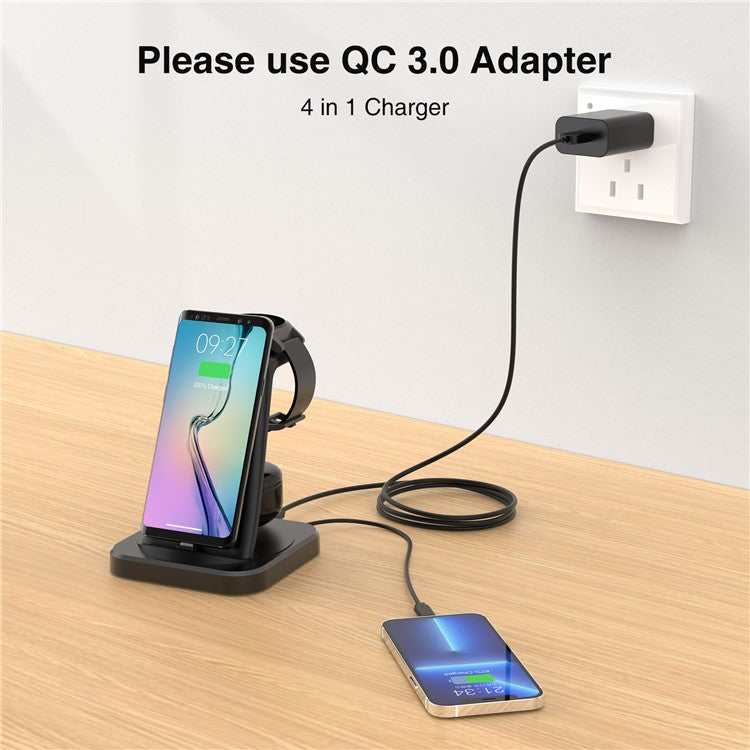 W-07 4-in-1 Wireless Charger for Samsung Galaxy S10 / S9 / Galaxy Watch Active / Active2 / Watch3 / 4 / 5 Series Charging Station - Black