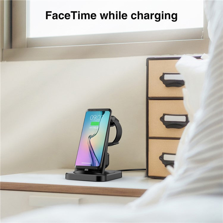 W-07 4-in-1 Wireless Charger for Samsung Galaxy S10 / S9 / Galaxy Watch Active / Active2 / Watch3 / 4 / 5 Series Charging Station - Black