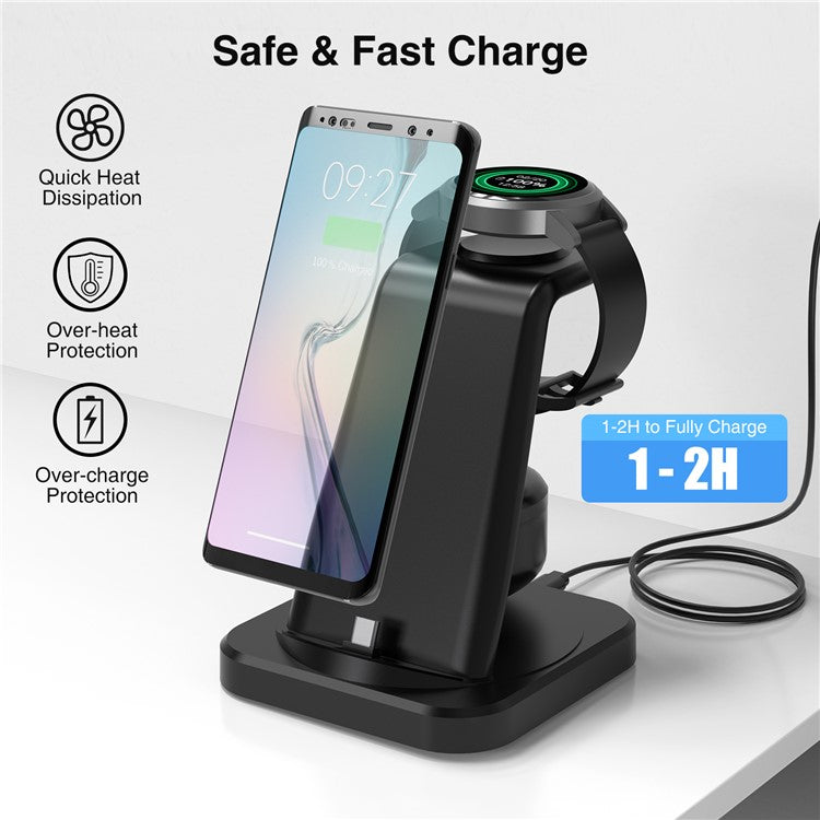 W-07 4-in-1 Wireless Charger for Samsung Galaxy S10 / S9 / Galaxy Watch Active / Active2 / Watch3 / 4 / 5 Series Charging Station - Black