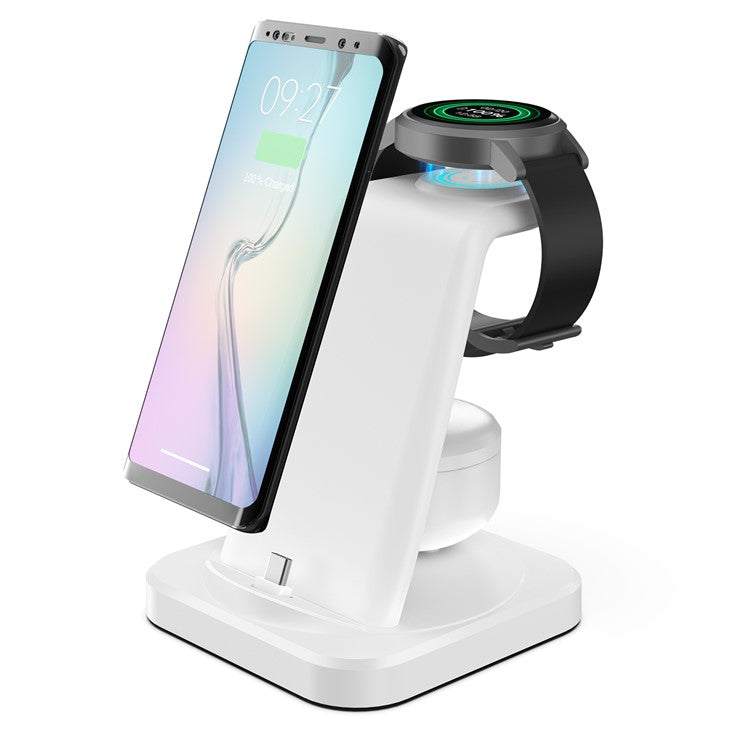 W-07 4-in-1 Wireless Charger for Samsung Galaxy S10 / S9 / Galaxy Watch Active / Active2 / Watch3 / 4 / 5 Series Charging Station - White