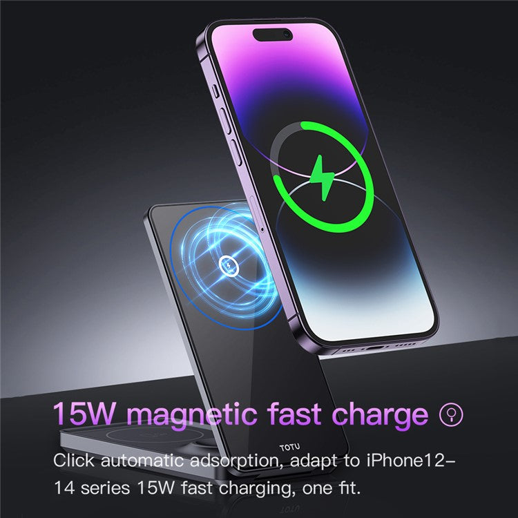 TOTU CACW-075 Mecha Series 3-in-1 Magnetic Wireless Charger Stand Folding Desktop Phone Charging Station