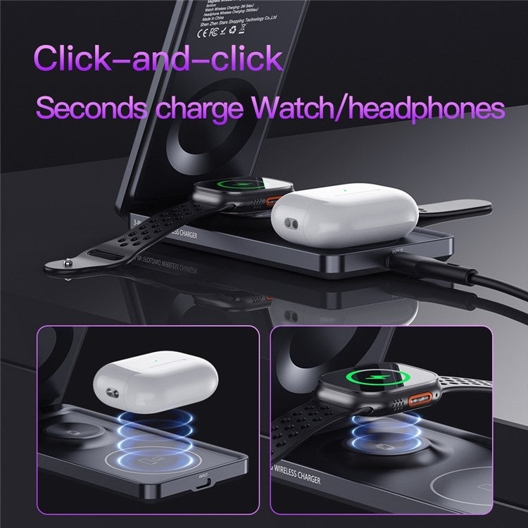 TOTU CACW-075 Mecha Series 3-in-1 Magnetic Wireless Charger Stand Folding Desktop Phone Charging Station