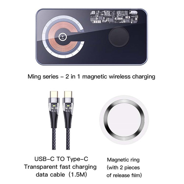 TOTU CACW-065 Ming Series 2-in-1 Magnetic Wireless Charger for Cell Phone, Smartwatch Portable Slim Charging Base