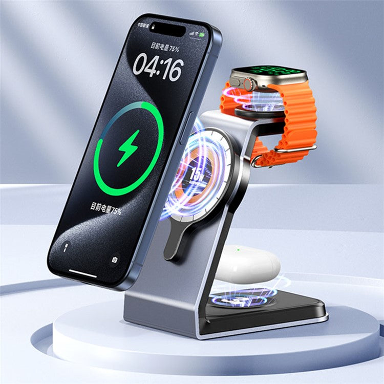 REMAX RP-W85 Zunya Series 20.5W Aluminum Alloy 3-in-1 Magnetic Wireless Charger Stand Cell Phone Charging Station