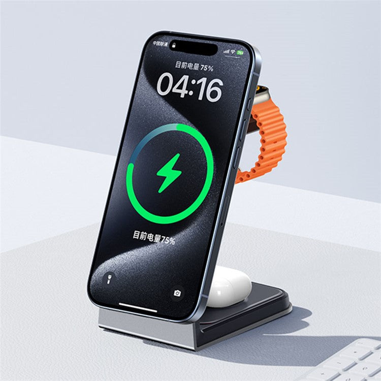 REMAX RP-W85 Zunya Series 20.5W Aluminum Alloy 3-in-1 Magnetic Wireless Charger Stand Cell Phone Charging Station