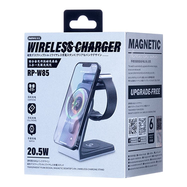 REMAX RP-W85 Zunya Series 20.5W Aluminum Alloy 3-in-1 Magnetic Wireless Charger Stand Cell Phone Charging Station