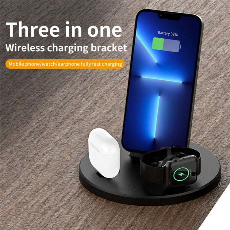 MY001 For iPhone iWatch AirPods 3-in-1 Charging Stand Smartwatch Wireless Charger Dock - Black