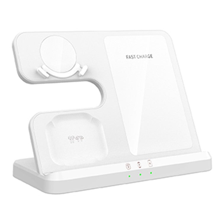 GY-Q10B 3-in-1 Fast Charger Pad Wireless Charging Station for Qi Standard Phone / Samsung Galaxy Watch / Earphone - White