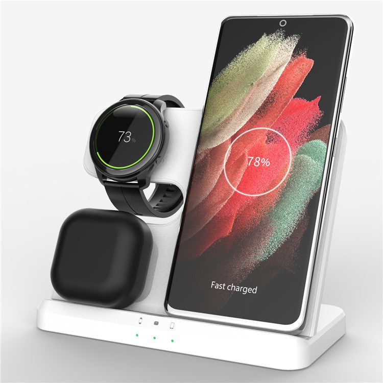 GY-Q10B 3-in-1 Fast Charger Pad Wireless Charging Station for Qi Standard Phone / Samsung Galaxy Watch / Earphone - White