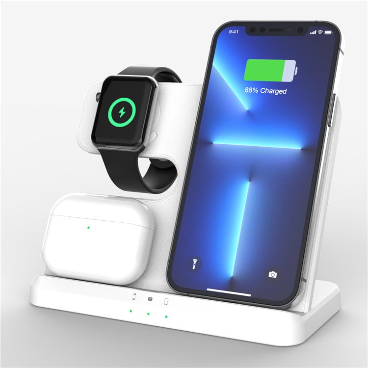 GY-Q10B 3-in-1 Fast Charger Pad Wireless Charging Station for Qi Standard Phone / Samsung Galaxy Watch / Earphone - White