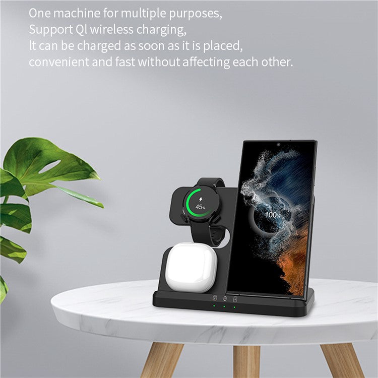 GY-Q10B 3-in-1 Fast Charger Pad Wireless Charging Station for Qi Standard Phone / Samsung Galaxy Watch / Earphone - White